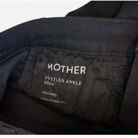 MOTHER The Hustler Ankle Fray High Rise Denim Jeans Black Not Guilty size 25